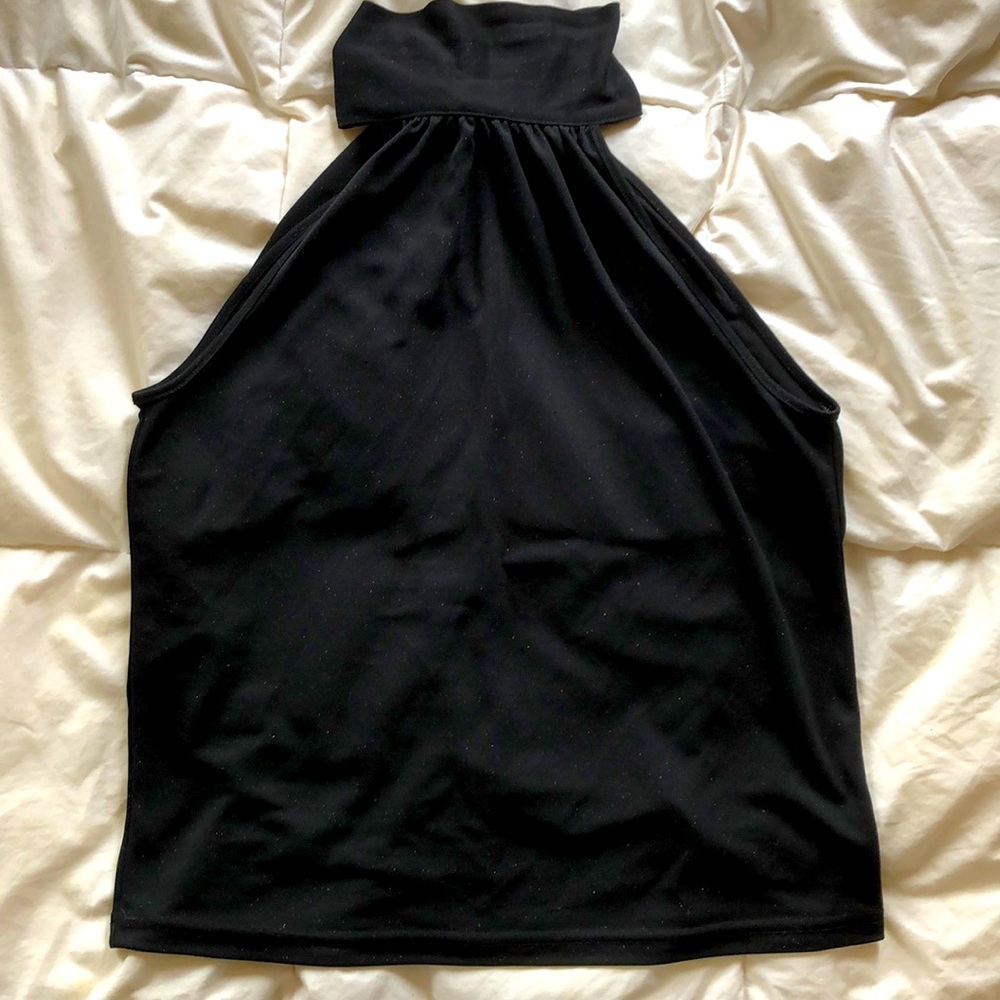 90’s black sheer top with high neck and tie